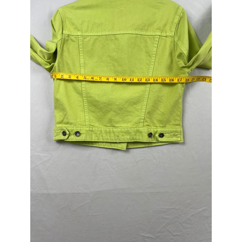 JCP Denim Trucker Jacket VTG Womens Medium Loden Lime Green New Cotton Cropped - Picture 6 of 10